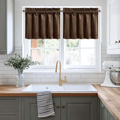 NICETOWN Brown Velvet Valance Curtain, W42 x L18, 1 Panel - color: Brown Series - Brown, size: 42"W x 18"L (Pack of 1)