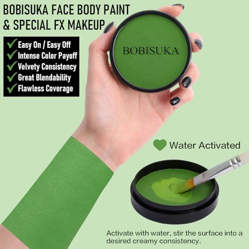 BOBISUKA Light Green Face Body Paint, Water-Based Face Painting for Halloween,Christmas & St. Patrick's Day, Non-Toxic Facepaint for Witch Monster Gamora Goblin Grinch Hulk SFX Makeup Cosplay Party - color: Light Green