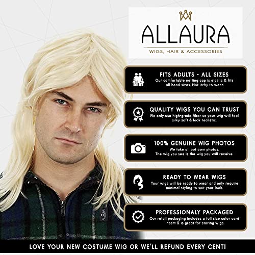 ALLAURA - Garth Wig Blonde Mullet Wigs Men 80s Costumes Mens MulletWig - Joe Dirt Mullet Wig Blonde MulletHair - color: 33-Blonde