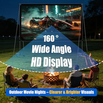 120 inch Outdoor Projector Screen with Stand, Portable Projector Screen with Carry Bag, 4K Anti Light Glare Movie Projection Screen for World Cup Indoor Room Home Theate
