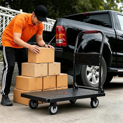 660 lb Folding Platform Truck Cart with 5" Silent TPR Wheels, Heavy Duty Flatbed Push Cart Dolly, Foldable Moving Utility Cart for Warehouse Garage Office Home, Black - color: 660 Lb - 35.8" X 24"