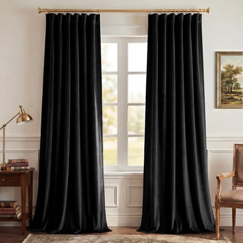 StangH Black Curtains 84 Inch Luxury Velvet Blackout Drapes 2 Panels | Enhanced Sleep Privacy, Thermal Insulated, Noise Reducing, Skin Friendly Panels, Home Cinema - color: Black, size: 52"W x 84"L (Pack of 2)