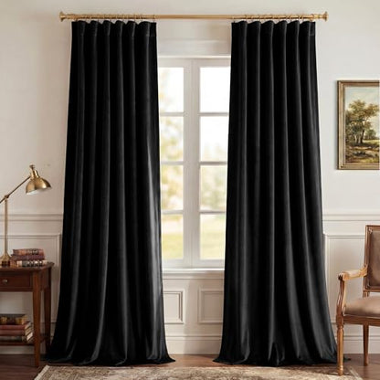 StangH Black Curtains 84 Inch Luxury Velvet Blackout Drapes 2 Panels | Enhanced Sleep Privacy, Thermal Insulated, Noise Reducing, Skin Friendly Panels, Home Cinema - color: Black, size: 52"W x 84"L (Pack of 2)