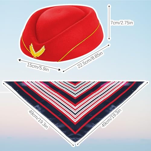 5 Pcs Flight Attendant Costume Accessories Women Airline Stewardess Outfits Flight Attendant Hat Pin Sunglasses Scarf Gloves - color: Red