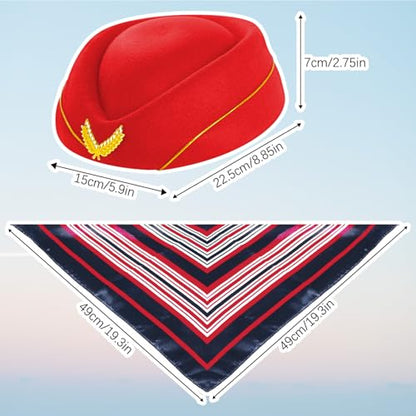 5 Pcs Flight Attendant Costume Accessories Women Airline Stewardess Outfits Flight Attendant Hat Pin Sunglasses Scarf Gloves - color: Red