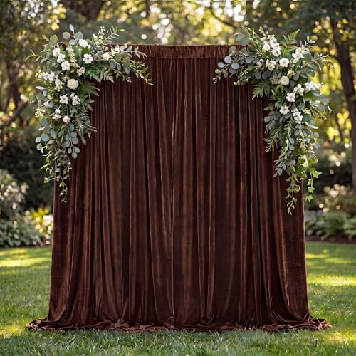 Hunnmingre 2 Pcs 5 X10 ft Velvet Curtains Backdrop Drapes, Chocolate Brown | Wrinkle Free Silky, Velvet Wedding Backdrop Drapes, Photo Curtains for Parties Birthday Baby Shower Photography Background - color: Chocolate Brown