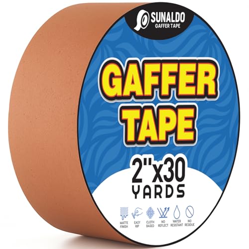 Gaffers Tape (2"x30 yards) Heavy Duty, Easy Rip, No Residue | Brown | Professional Grade Floor Tape for Electrical Cords, Matte Finish Non Reflective, Weather Resistant - color: Brown, size: 2" x 30 Yards