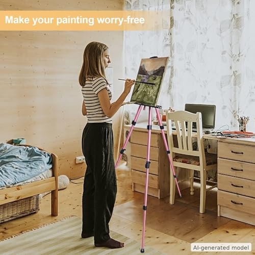 RRFTOK Pink 17-66 Inch Adjustable Art Easel Stand for Painting and Sign | Portable aluminum tripod easel for painting, sign, canvas holder, floor and display use - style: 66Pink 1-pack
