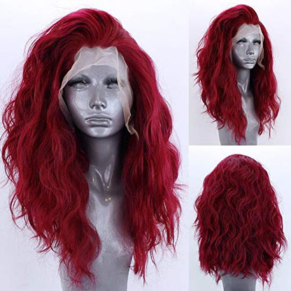 RONGDUOYI RDY Burgundy Hair Wig 24inches Long Body Wave Lace Front Synthetic Wig for Women Wine Red Wavy Lace Frontal Heat Fiber Hair Half Hand Tied Wig Cosplay Daily Use Hair - color: Burgundy-#1557