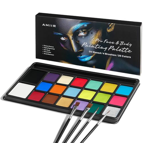 AMIIR 20-Colors Halloween Makeup Face Painting Kit High Pigment Professional Costume Theater Stage Cosplay SFX Party Carnival Art Body Facepaint w/ Brushes - color: 20-Colors