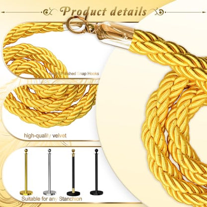 4PCS Gold Barrier Stanchion Rope 5 Ft Crowd Control Ropes Barrier with Gold Hooks for Party - color: Braided-Gold&Gold, size: 4PCS