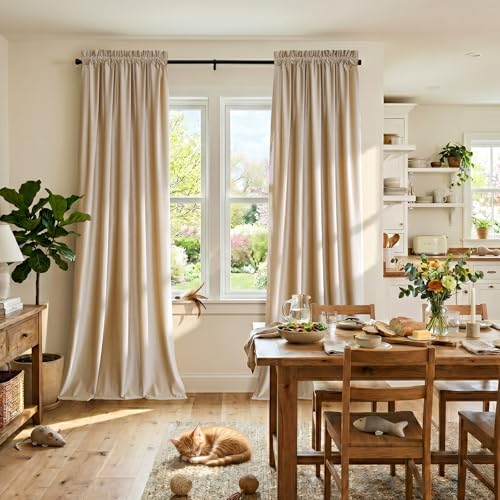 Champagne Beige Velvet Curtains 108 inches for Living Room Luxury Room Darkening Curtain Elegant Bedroom Thermal Insulated Modern Heavy Thick Soft Soundproof Rod Pocket Window Drapes Set of 2 Panels - color: Beige/Champagne, size: 52"W x 108"L (Pack of 2)