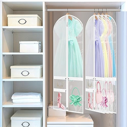 6 Pcs 24'' x 50'' Clear PVC Garment Bag Dance Costume Competition Bag with Rack Zippers Pockets Hanging Garment Covers Costume Organizer Costume Carrier for Adults Kids(White) - color: White