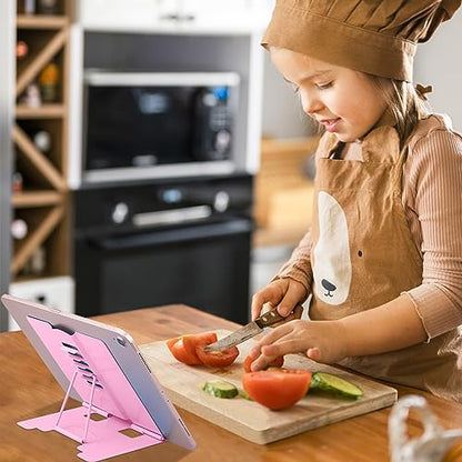 MSDADA Small Desk Book Stand Metal Reading Rest Book Holder | Adjustable Cookbook Documents Holder Portable Sturdy Bookstands for Recipes Textbooks Tablet Music Books(Pink） - color: Pink