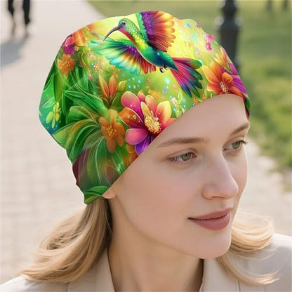 Art Owl Women's Slouchy Beanie Hat Cute Turban Hats Cancer Headwear Caps Baggy Skull Sleep Scarf - color: Floral Bird