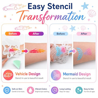 Face Paint Palette Kit 40 Colors Waterproof Oil Based Body Paint Makeup Kit | Face Painting Kit for Kids Professional Non-Toxic Makeup Palette with Tattoo, Brush, Stencil, Sponge, Gem, Party Halloween