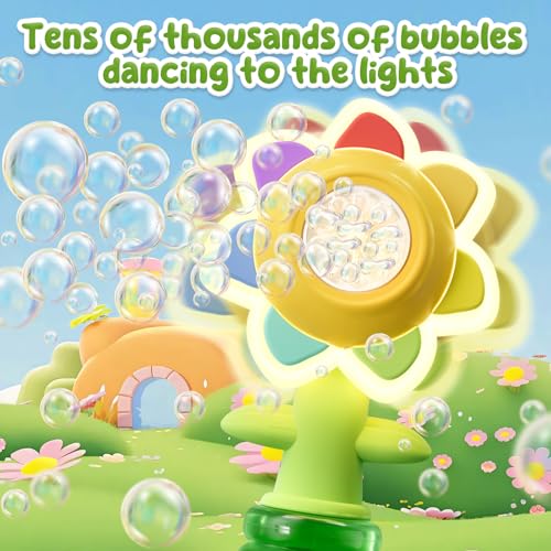 Sunflower Bubble Machine for Kids, 25,000+ Bubbles, 3 Modes, LED Lights | Handheld Automatic Bubble Maker for Toddlers Ages 3+, Outdoor Summer Play, Birthday Party Favor and Gift for Girls and Boys. - style: Yellow
