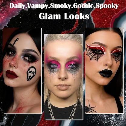Black Red Goth Smokey Eyeshadow Palette Makeup-18 Colors Gray Silver Pink Burgundy Matte Shimmer Metallic Dark Eye Shadow Pallet for Christmas Halloween Clown Vampire Joker SFX Cosplay Costume Make Up - color: 03# Spookiness