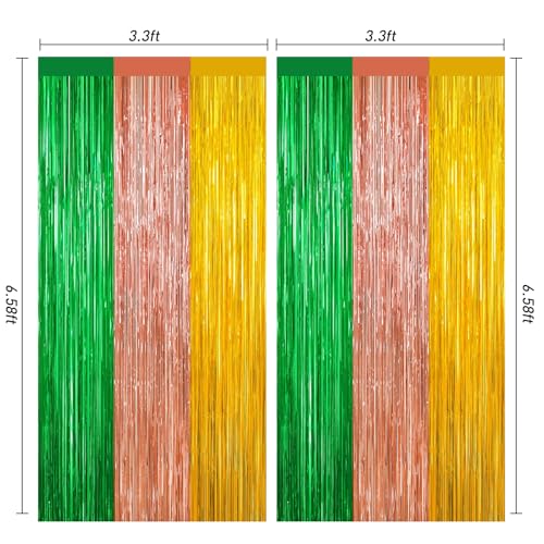 Green Rose Gold Foil Curtain Backdrop, Metallic Fringe Streamers, 2 Pack | Photo Booth Props for Birthday, Wedding, Engagement, Baby Shower, Bachelorette Party, Christmas Holiday Events Celebrations - color: Hawaii Color