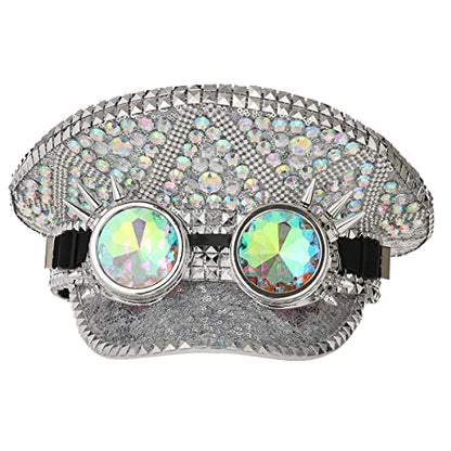 GRACEART Women's Burning Man Sequin Hat Mucis Festival Military Captain Hats Steampunk Caps with Goggles - style: Style-16(with Goggle)
