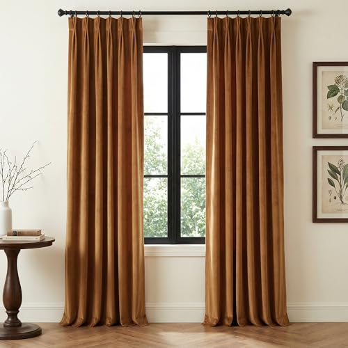 NICETOWN Blackout Pinch Pleat Velvet Curtains 90 Inch Heavy Back Tab Energy Saving Room Darkening All Season Gold Brown Drape, Luxury for Bedroom/Living Room/Dining Room/Office, W40 x L90, 2 Panels - color: Gold Brown, size: 40"W x 90"L (Pack of 2)