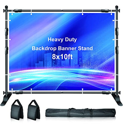 FUDESY Backdrop Banner Stand, 10x8ft Adjustable Step and Repeat Stand Kit | Heavy Duty Photo Background Stand with Sandbags,Telescopic Tube,for Party,Display,Trade Show,Photography,Wedding,Photo Booth - size: 8x10ft