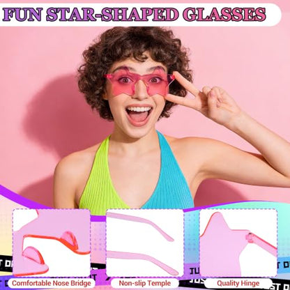 Short Bob Straight Hair Wigs with Bangs, Heat Resistant Fiber Hair, Star-shaped Glasses for Women (Pink) - color: Pink