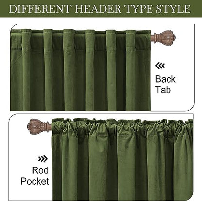 RYB HOME Velvet Room Darkening Curtains for Living Room 72 inches Long - color: Army Green, size: 52"W x 72"L (Pack of 2)