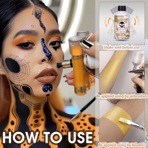 BOBISUKA Gold Face Body Paint Liquid Texture Washable Non Toxic Facepaint Fast Drying Metallic Gold Foundation Makeup for Halloween Cosplay SFX Costume Party Large Capacity(130ml) - color: Gold