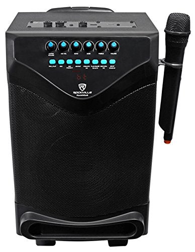Rockville ROCKnGo 8" Portable Rechargeable Bluetooth PA Speaker with Mic | 360W Peak / 90W RMS, Wireless VHF Mic, 4-8 Hour Rechargeable Battery, XLR / USB, Wheels, 5 Band EQ, Record, Echo, Class D Amp
