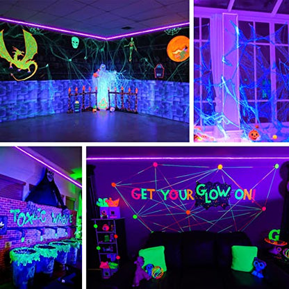 Onforu 65.6ft LED Black Light Strip, 1200 Units Lamp Beads, 12V Flexible Blacklight Fixtures, 20m LED Ribbon, Non-Waterproof Black Lights for Glow Party, Indoor Birthday Halloween Party, Body Paint - size: 20M