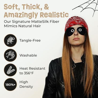 ALLAURA Compatible with Axel Rose Costume – 3pc 80s Rocker Wig Set for Men with Bandana & Sunglasses – 80s & 90s Punk Rock, Heavy Metal Hairpieces for Axel, Bret, Slash, Rockstar, Halloween, Party - color: 13-Ginger