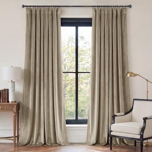 Back Tab Beige Curtains for Living Room, W52 x L96 inches, 2 Panels | Soft Heavy Velvet, Room Darkening Privacy Protect Window Treatments, Thermal Insulated, Dining Room, Bedroom, Office - color: Beige, size: 52"W x 96"L (Pack of 2)