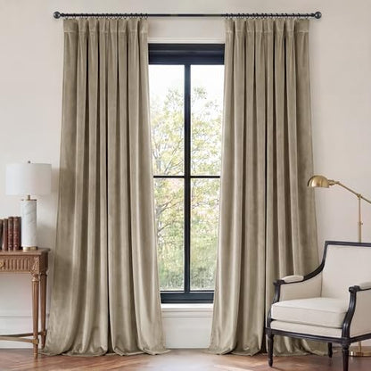 Back Tab Beige Curtains for Bedroom, W52 x L90 inches, 2 Panels | Soft Heavy Velvet, Room Darkening Privacy Protect Window Treatments, Living Room Thermal Insulated Drapes, Dining Room - color: Beige, size: 52"W x 90"L (Pack of 2)