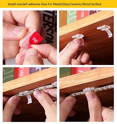 100 Pack Strip Light Clips LED Strip Light Mounting Clip for 8-10mm IP20/65 | LED Light Holder Clips,Self Adhesive LED Strip Mounting Clip,LED Tape Light Mounting Brackets With Screws - color: Clear