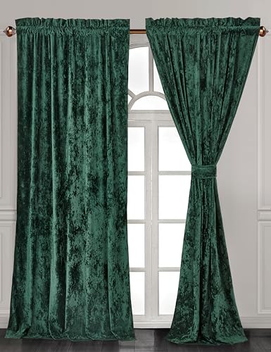 Chezmoi Collection Lux Forest Green Crushed Velvet Curtains 2 Panel Set - 84 inches Long Room Darkening Luxury Distressed Velvet Rod Pocket Window Drapes for Living Room Bedroom 50" W x 84" L - color: Forest Green
