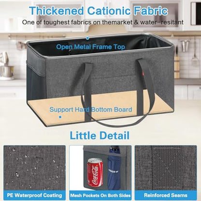 LHZK Standing Extra Large Utility Tote Bag with Metal Wire Frame and the Sides Rinforced, Extra Large Tote Bag with Handle, Reusable Grocery Bags Foldable, Beach Bag, Car Tote (Gray, 26''x15''x13'') - color: Dark Gray, size: 26''x15''x13''-1 Pack