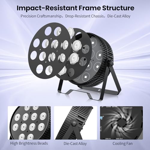 Betopper 12X18W LED Stage Light,6-in-1 RGBAL+UV DJ Par Lights-4 Packs | 12W*18 PCS RGB+Lime Amber UV LEDs, Auto/Sound/DMX512/Master-Slave, Ideal For Parties, Concerts, Theatrical, Uplighting, Event
