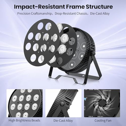 Betopper 12X18W LED Stage Light,6-in-1 RGBAL+UV DJ Par Lights-4 Packs | 12W*18 PCS RGB+Lime Amber UV LEDs, Auto/Sound/DMX512/Master-Slave, Ideal For Parties, Concerts, Theatrical, Uplighting, Event