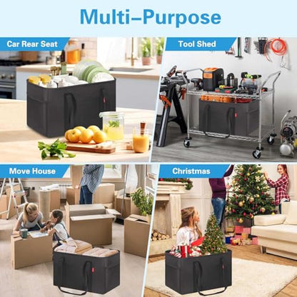 LHZK Standing Utility Tote Bag with Metal Wire Frame and the Sides Rinforced, Large Tote Bag with Handle, Reusable Grocery Bags Foldable, Beach Bag, Car Tote (Black, 18.5''x11.8''x11.5'') - color: Black, size: 18.5''x11.8''x11.5''-1 Pack