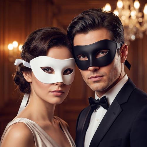 2 Pcs Men's Masquerade Mask Halloween Venetian Mask Half Face Ball Prom Make up for Cosplay Accessories Costume Party - color: White