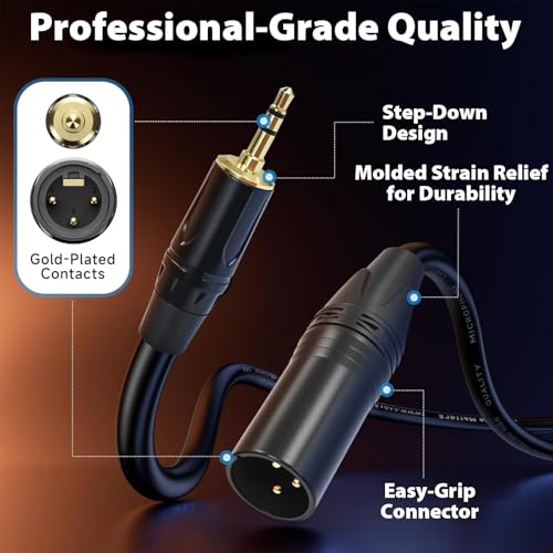 Cyberguys! 3.5mm to XLR Cable, 1/8 to XLR Male Audio Cord, 3ft | TRS Jack Connector, Nickel-Plated with PVC Jacket, Balanced Cable for Mixer, Speaker, Microphone, Sound Card, Studio - size: 3ft