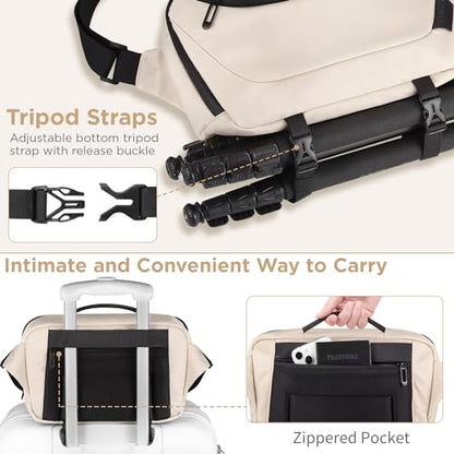 TAAOKA Camera Sling Bag,Waterproof Camera Case with Tripod Holder,Lightweight DSLR/SLR/Mirrorless Camera Bags Crossbody for photographers-Beige - color: Beige