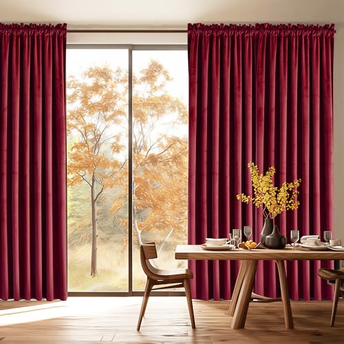 JIUZHEN Red Velvet Blackout Curtains 42W x 63L 2 Panels with Tiebacks - color: Wine Red, size: 42"W x 63"L (Pack of 2)