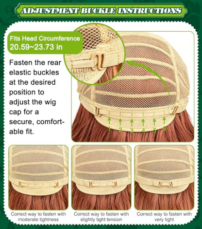 Red Brown Braided Cosplay Wig, Long Synthetic Costume Hair | Adjustable cap included, long red-brown braid for princess costume, Halloween, fantasy dress-up, parties, and role play - color: Red