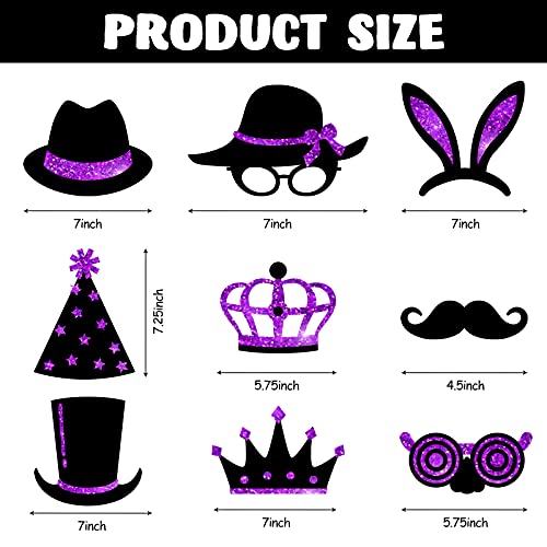 Zonon 24 Pcs Funny Photo Booth Props Set, Black and Purple | Props on Sticks for Wedding, Reunion, Prom, Includes Mustache, Hats, Glasses, Ties, Lips, Crowns, Fun Party Accessories - color: Black and Purple