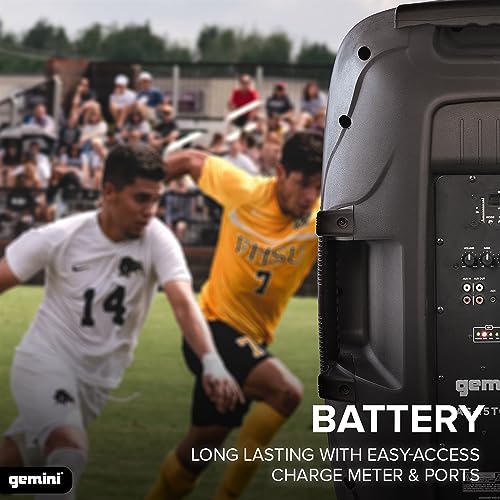 Gemini 15" Battery Bluetooth PA Speaker, 500 Watts (AS-15TOGO) | 15" battery PA, 5-8 hr, car charger - Bluetooth, USB, SD, FM, AUX - mic & guitar inputs, echo - size: 15 in
