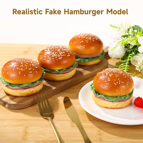 6 Pcs Artificial Hamburgers, Realistic Fake Food Model, 3.7 x 2.4 in, Vibrant & Lifelike Design, Versatile Photography Prop, Great for Display, Photography Prop