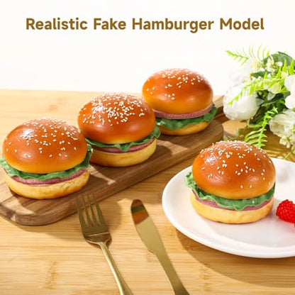 6 Pcs Artificial Hamburgers, Realistic Fake Food Model, 3.7 x 2.4 in, Vibrant & Lifelike Design, Versatile Photography Prop, Great for Display, Photography Prop