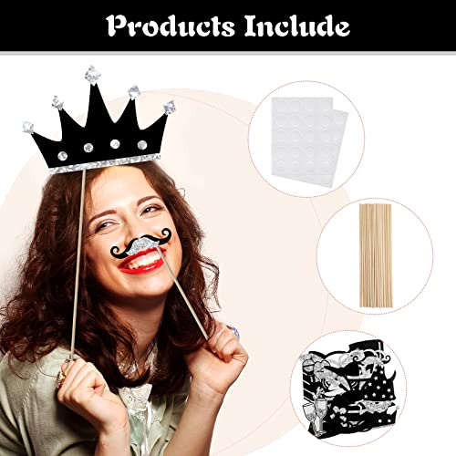 Zonon 24 Pcs Funny Photo Booth Props Set Black Gold Birthday,Silvery | Props for Wedding, Disco, Class Reunion Prom, Includes Mustache, Hats, Glasses, Ties, Lips, Crowns, Fun Party Accessories - color: Silvery